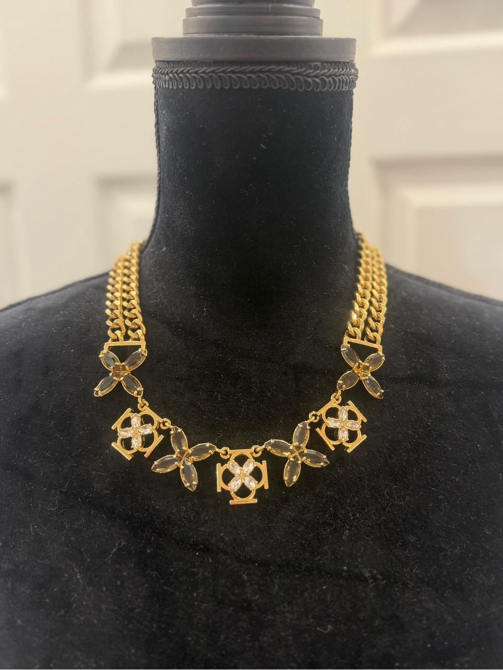 Gold Floral Crystal Statement Necklace